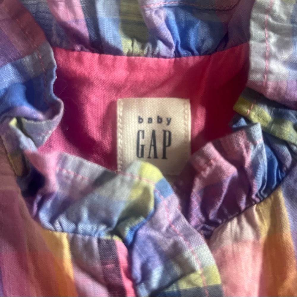 Baby Gap Pink Plaid Sleeveless Cotton Ruffle Dress Sz 12/18 Months - Picture 3 of 6